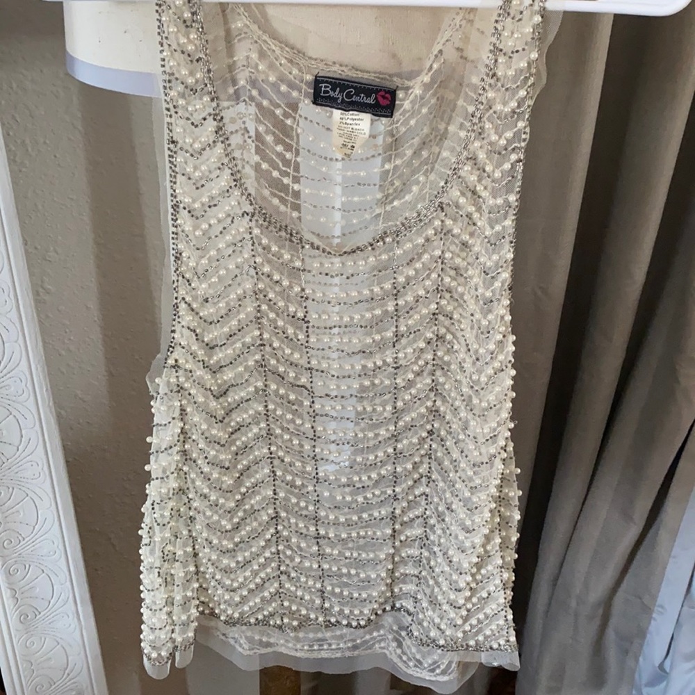 Pearl and beaded detail blouse
